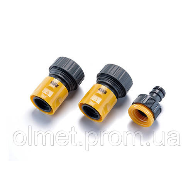 Набір для шланга 3/4: конектор 3/4 аквастоп, конектор 3/4, адаптер 1/2+3/4 СИЛА Набір для шланга 3/4: конектор 3/4 аквастоп, конектор 3/4, адаптер 1/2+3/4 СИЛА