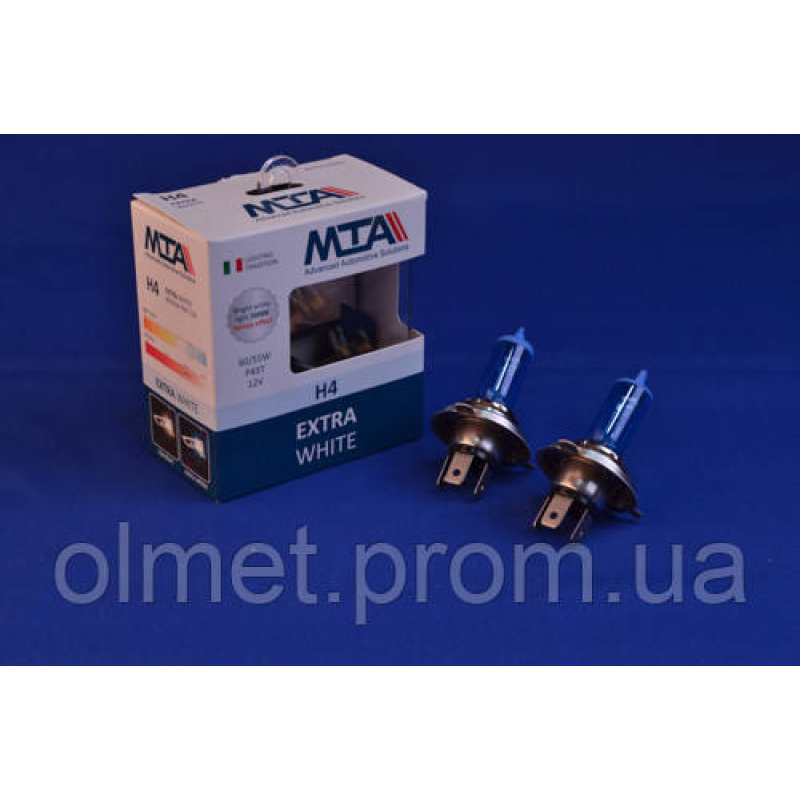 Лампа автомобільна H4 12 V 60/55 W P43T EXTRA WHITE (2шт) (ближня/дальня, протитуманна) MTA Лампа автомобільна H4 12 V 60/55 W P43T EXTRA WHITE (2шт) (ближня/дальня, протитуманна) MTA