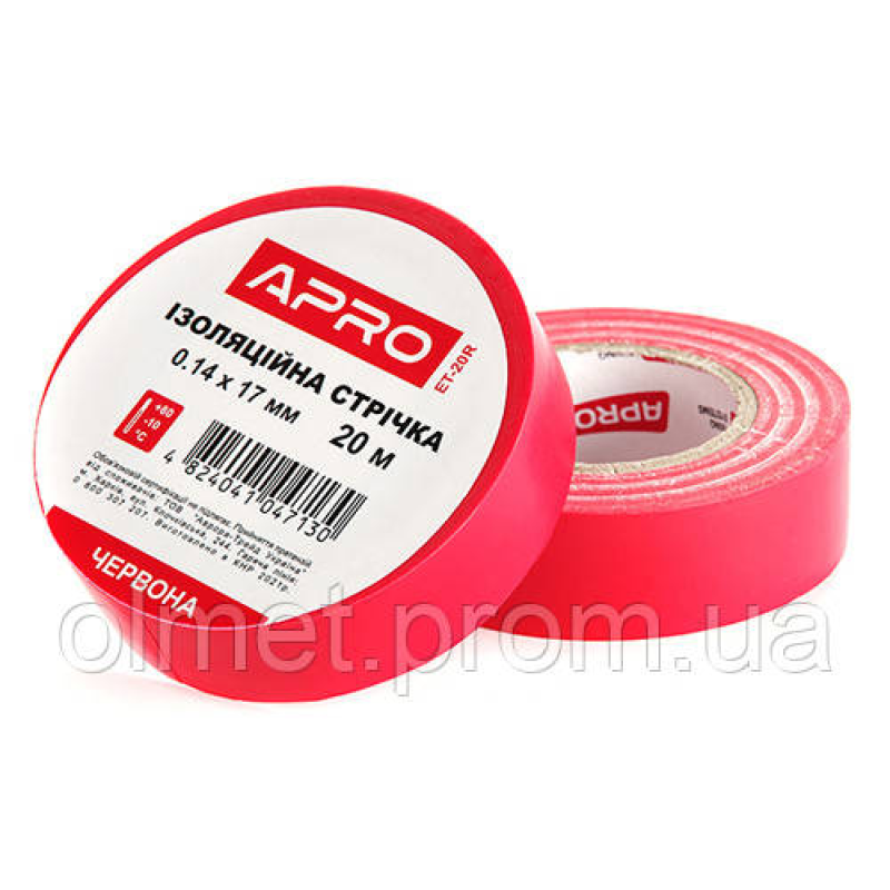 Ізоляційна стрічка червона 0.14х17мм 20 м (пачка, красно 10 шт.) APRO