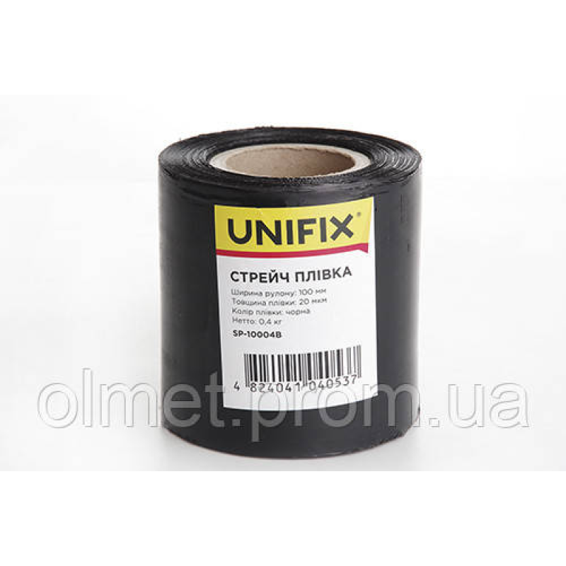 Стретч-плівка 100 мм 0,4 кг (20 мкм) чорна, втулка 100 г UNIFIX Стретч-плівка 100 мм 0,4 кг (20 мкм) чорна, втулка 100 г UNIFIX