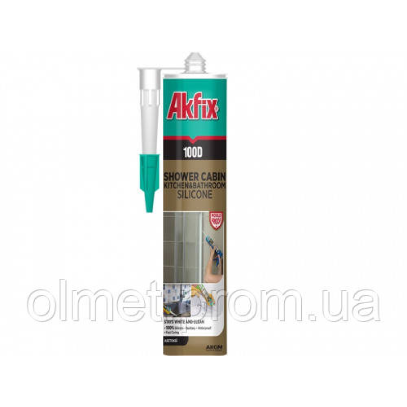 Силікон для душових кабін 100D 280 мл/340г білий Akfix Силікон для душових кабін 100D 280 мл/340г білий Akfix