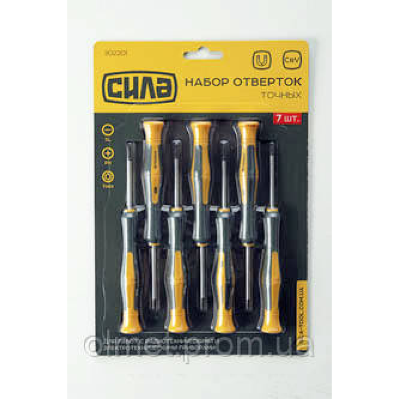 Набір викруток для точних робіт CrV PH0x50, PH00x50, SL2x50, SL2,5x50, T8x50, T9x50, T10x50 (7 шт.) СИЛА