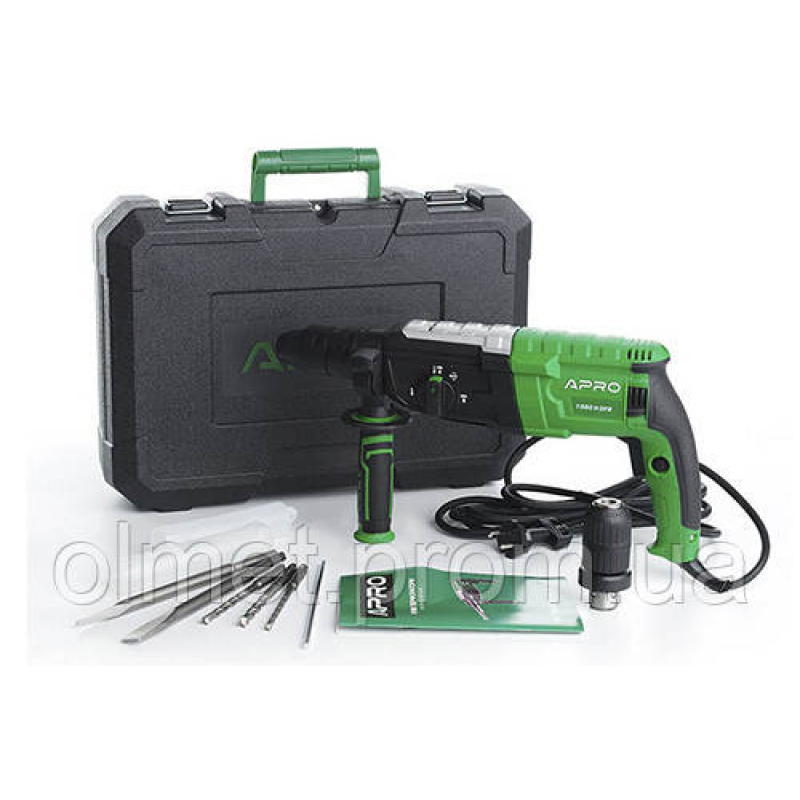 Перфоратор прямий APRO 3,5 Дж, 1050 В, SDS+, 1050H DFR, кейс Перфоратор прямий APRO 3,5 Дж, 1050 В, SDS+, 1050H DFR, кейс