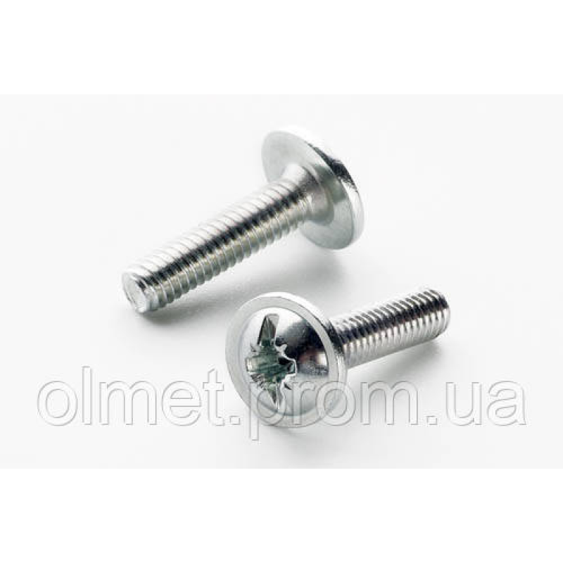 Гвинт метричний із напівкруглою головкою з прес-шайбою М6*20 DIN 967 кл. пр. 4,8 цинк білий (пач 100шт) APRO