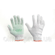 Рукавички Х/Б з ПВХ точкою р10 (білі +зелений ПВХ майстер) СИЛА
