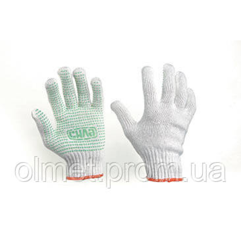 Рукавички Х/Б з ПВХ точкою р10 (білі +зелений ПВХ майстер) СИЛА Рукавички Х/Б з ПВХ точкою р10 (білі +зелений ПВХ майстер) СИЛА