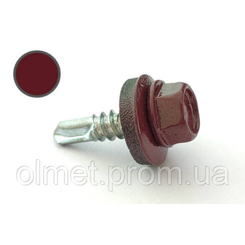 Саморіз покрівельний 4,8*19 DIN 7504K RAL 3005 для металу (пач 50 шт.) (колір — винно-червоний) APRO