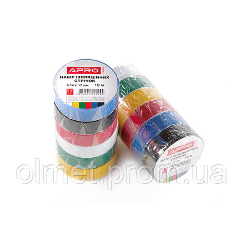 Набір ізолент 0,14 мм*17 мм*25 м чорна, синя, червона, жовта, зелена, біла APRO
