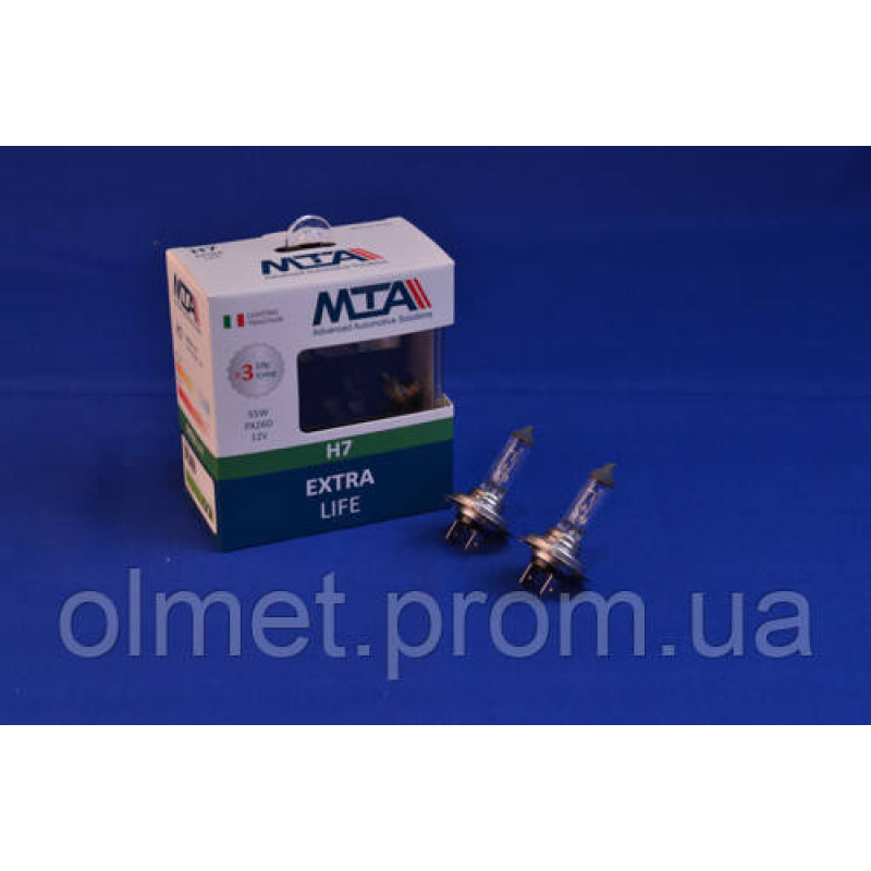 Лампа автомобільна H7 12 V 55 W PX26D EXTRA LIFE (2 шт.) (ближна/дальна, протитуманна) MTA Лампа автомобільна H7 12 V 55 W PX26D EXTRA LIFE (2 шт.) (ближна/дальна, протитуманна) MTA