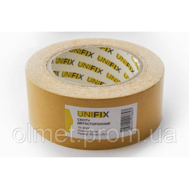 Стрічка клейка двостороння на тканинній основі 50 мм*25 м UNIFIX