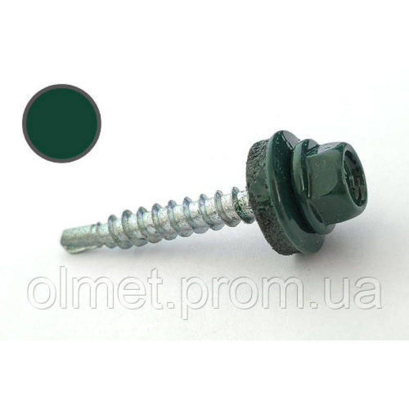 Саморіз покрівельний 4,8*35 DIN 7504K RAL 6005 для дерева (ящ. 1600 шт.) (колір — зелений мох) APRO Саморіз покрівельний 4,8*35 DIN 7504K RAL 6005 для дерева (ящ. 1600 шт.) (колір — зелений мох) APRO