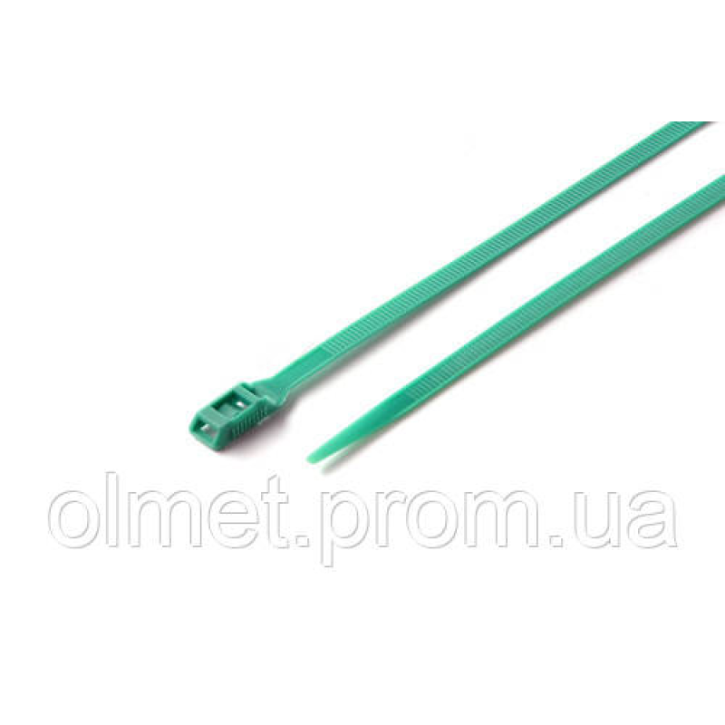 Стяжка кабельна з низьким профілем замка 8x400 зелений (100 шт.) APRO Стяжка кабельна з низьким профілем замка 8x400 зелений (100 шт.) APRO