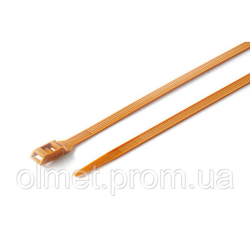 Стяжка кабельна з низьким профілем замка 8x400 коричневий (100 шт.) APRO Стяжка кабельна з низьким профілем замка 8x400 коричневий (100 шт.) APRO