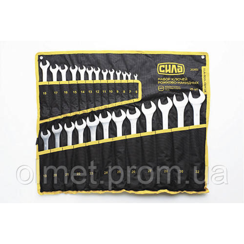 Набір ключів ріжково-накидних у чохлі CrV 6-28, 30, 32 мм (25 шт.) СИЛА