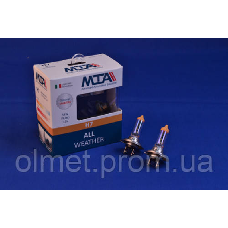 Лампа автомобільна H7 12 V 55 W PX26D ALL WEATHER (2 шт.) (ближна/даля, протитуманна) MTA Лампа автомобільна H7 12 V 55 W PX26D ALL WEATHER (2 шт.) (ближна/даля, протитуманна) MTA
