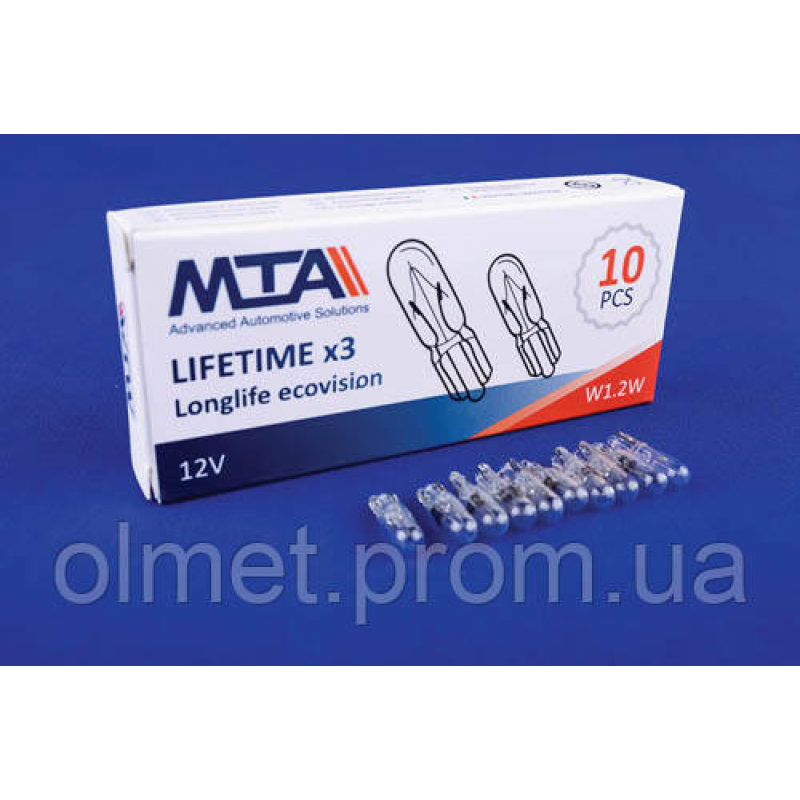 Лампа автомобільна 12V 1.2W W1.2W (габарити) (10 шт.) MTA Лампа автомобільна 12V 1.2W W1.2W (габарити) (10 шт.) MTA