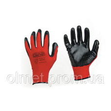 Рукавички з нітриловим покриттям р10 (черв + черн манжет без підвісу/хедера) СІЛА