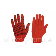 Рукавички нейлонові жовтогарячі з дрібною чорною ПВХ точкою Економ СИЛА