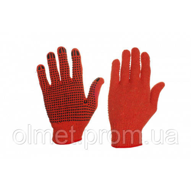 Рукавички нейлонові жовтогарячі з дрібною чорною ПВХ точкою Економ СИЛА Рукавички нейлонові жовтогарячі з дрібною чорною ПВХ точкою Економ СИЛА