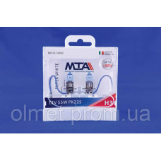 Лампа автомобільна H3 12 V 55 W PK22S SUPER WHITE (ближня/дальня, протитуманна) (світло-блакитний) (2шт) MTA