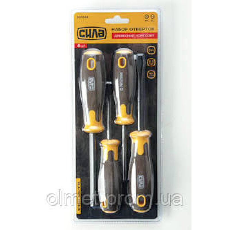 Набір викруток дерев“яний пластик воронованих CrV SL3x75, SL6x100 PH1x75, PH2x125 (4шт) СИЛА Набір викруток дерев“яний пластик воронованих CrV SL3x75, SL6x100 PH1x75, PH2x125 (4шт) СИЛА