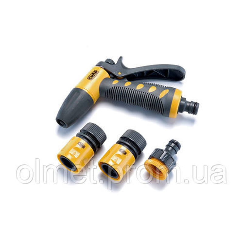 Набір: пістолет-розпилювач, конектори для шланга 1/2: 1/2 аквастоп, 1/2, адаптер 1/2+3/4 СИЛА Набір: пістолет-розпилювач, конектори для шланга 1/2: 1/2 аквастоп, 1/2, адаптер 1/2+3/4 СИЛА