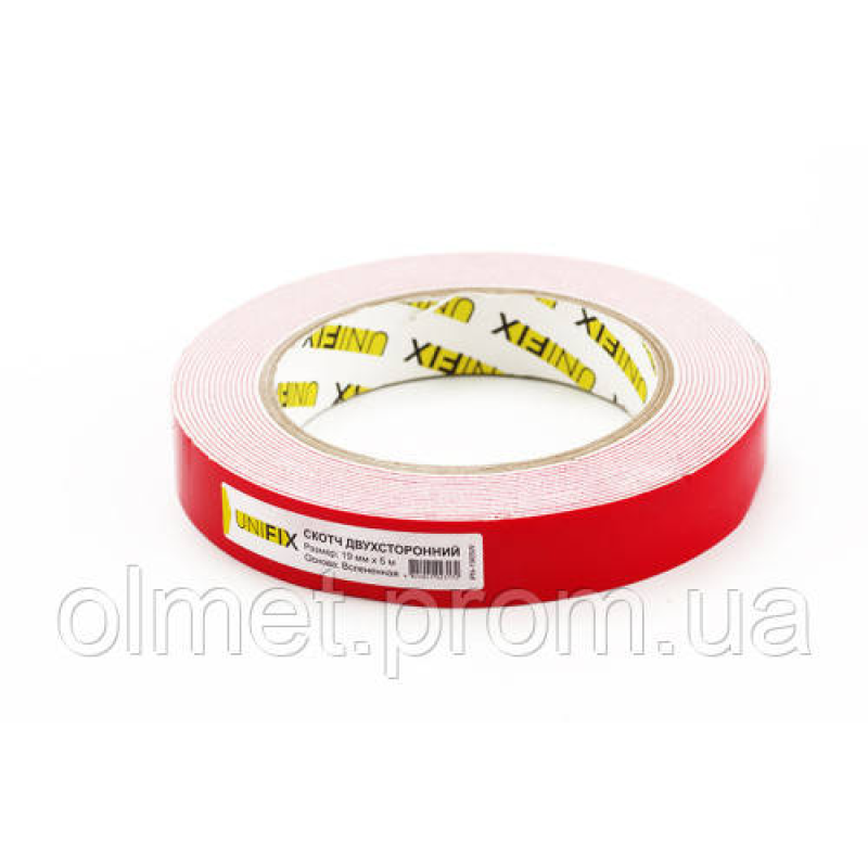 Стрічка клейка двостороння на спіненій основі 19 мм*5м біла UNIFIX Стрічка клейка двостороння на спіненій основі 19 мм*5м біла UNIFIX