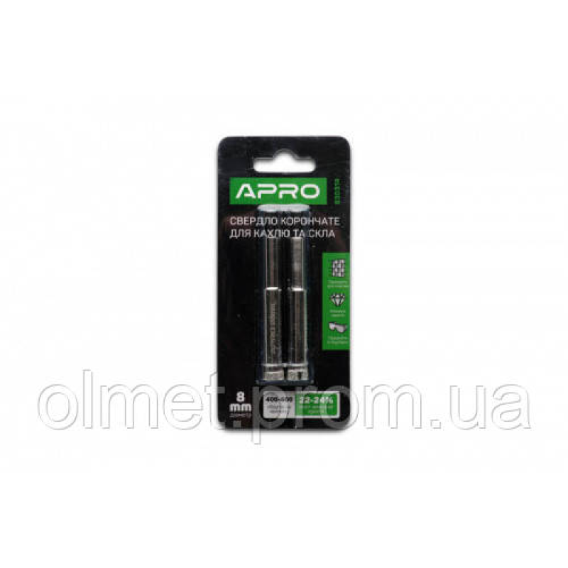 Свердло трубчасте з алмазним напиленням 8 мм (3 шт. у пачці) APRO