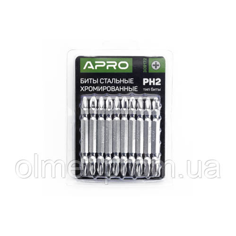 Біта 2-стороння РН2-РН2*65мм хром (10 шт./пач.) APRO Біта 2-стороння РН2-РН2*65мм хром (10 шт./пач.) APRO