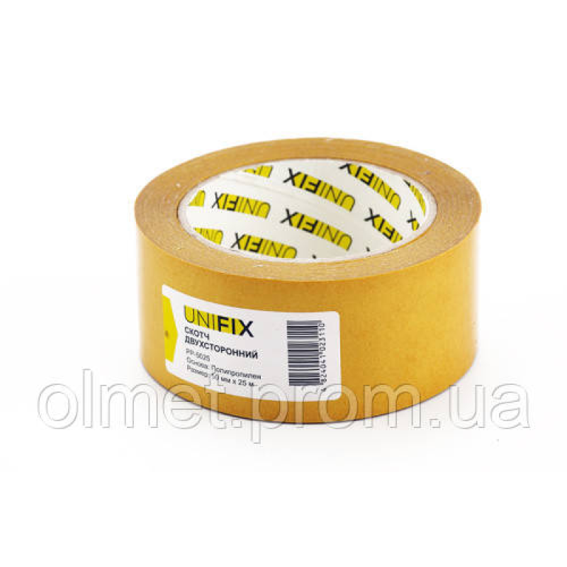 Стрічка клейка двостороння на поліпропіленовій основі 50 мм*25 м UNIFIX