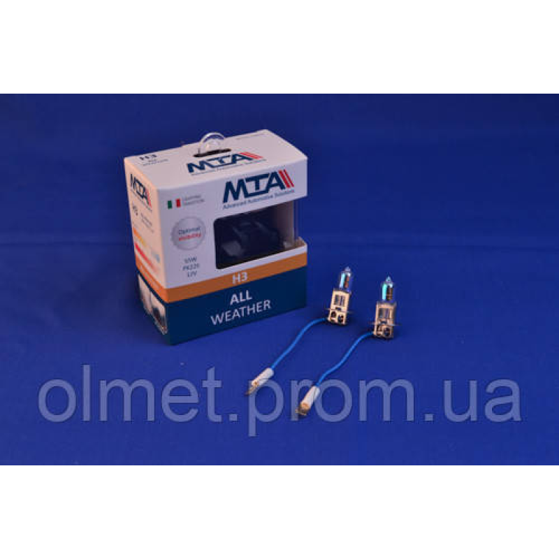Лампа автомобільна H3 12 V 55 W PK22S ALL WHEATHER (2шт) (ближня/даля, протитуманна) MTA Лампа автомобільна H3 12 V 55 W PK22S ALL WHEATHER (2шт) (ближня/даля, протитуманна) MTA