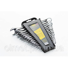 Набір ключів ріжково-накидних полірованих CrV 6, 7, 8, 9, 10, 11, 12, 13, 14, 15, 16, 17, 18, 19, 22 (15шт)