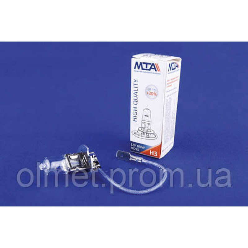Лампа автомобільна H3 12V 100W PK22S (ближня/даля, протитуманна) MTA Лампа автомобільна H3 12V 100W PK22S (ближня/даля, протитуманна) MTA