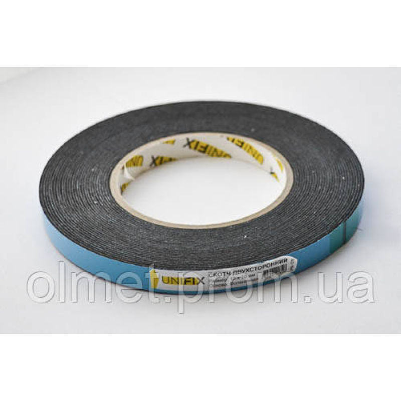 Стрічка клейка двостороння на спіненій основі 12 мм*10 м чорна UNIFIX