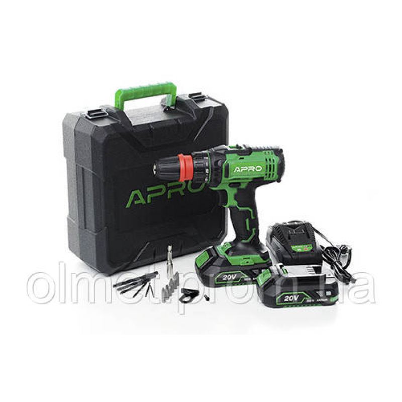 Дриль-шурупокрут, швидкознімання APRO 20 В, 2 А, 20DC, 2 АКБ, ЗП, кейс
