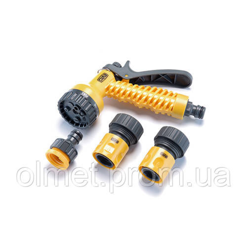 Набір: пістолет-розпилювач 7 режимів, конектори 3/4: 3/4 аквастоп, 3/4, адаптер 1/2+3/4 СИЛА Набір: пістолет-розпилювач 7 режимів, конектори 3/4: 3/4 аквастоп, 3/4, адаптер 1/2+3/4 СИЛА