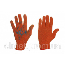 Рукавички нейлонові жовтогарячі з дрібною синьою ПВХ точкою Майстер СИЛА