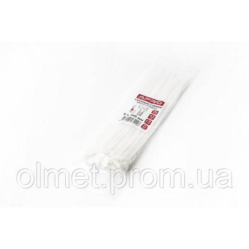 Кабельна стяжка багаторазова 5*400 мм біла (пач 100 шт.) APRO