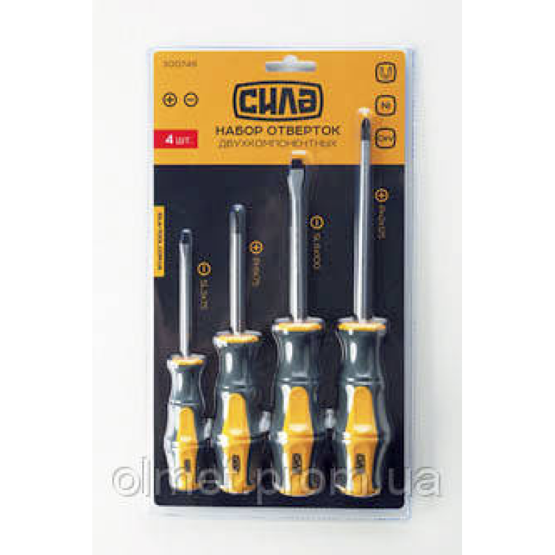 Набір викруток двокомпонентних CrV SL3x75, SL6x100, PH1x75, PH2x125 (4шт) СИЛА