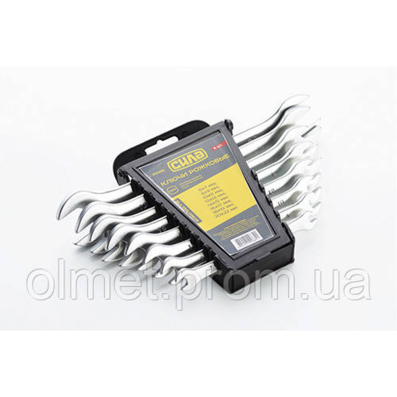 Набір ключів ріжкових CrV 6x7, 8x9, 10x11, 12x13, 14x15, 16x17, 18х19, 20х22мм (8шт) СИЛА Набір ключів ріжкових CrV 6x7, 8x9, 10x11, 12x13, 14x15, 16x17, 18х19, 20х22мм (8шт) СИЛА