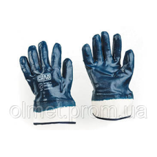 Рукавички з нітриловим покриттям р10 (сині краги без хеддера) СІЛА