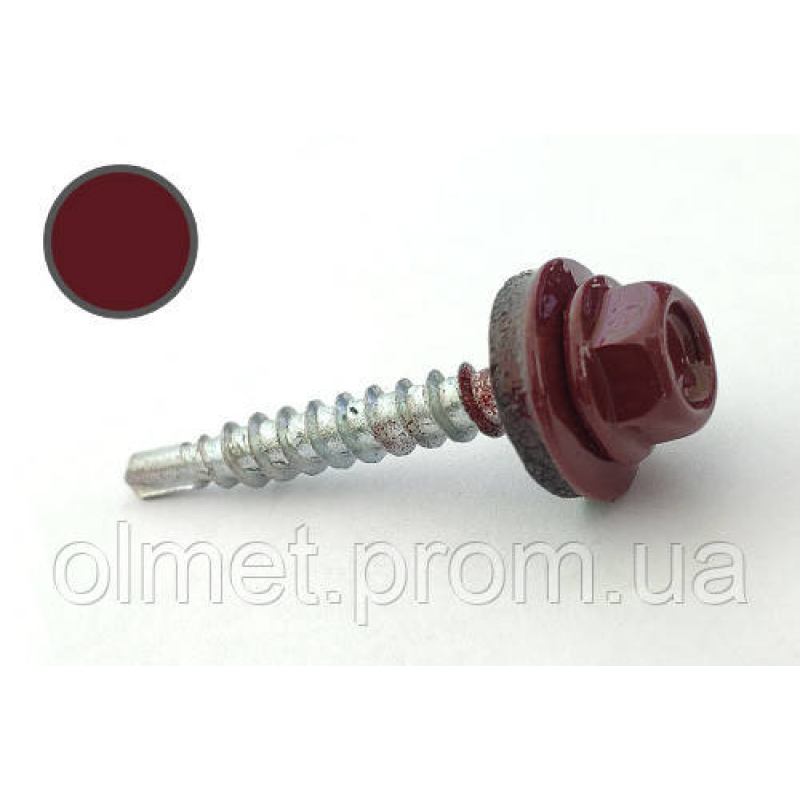 Саморіз покрівельний 4,8*35 DIN 7504K RAL 3005 для дерева (ящ. 1600 шт.) (колір — винно-червоний) APRO Саморіз покрівельний 4,8*35 DIN 7504K RAL 3005 для дерева (ящ. 1600 шт.) (колір — винно-червоний) APRO