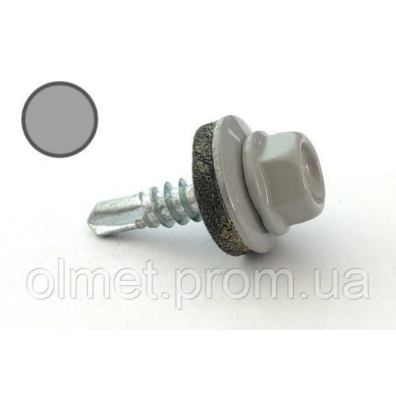 Саморіз покрівельний 4,8*19 DIN 7504K RAL 9006 для металу (ящ. 2400шт) (колір — біло-алюмінієвий) APRO