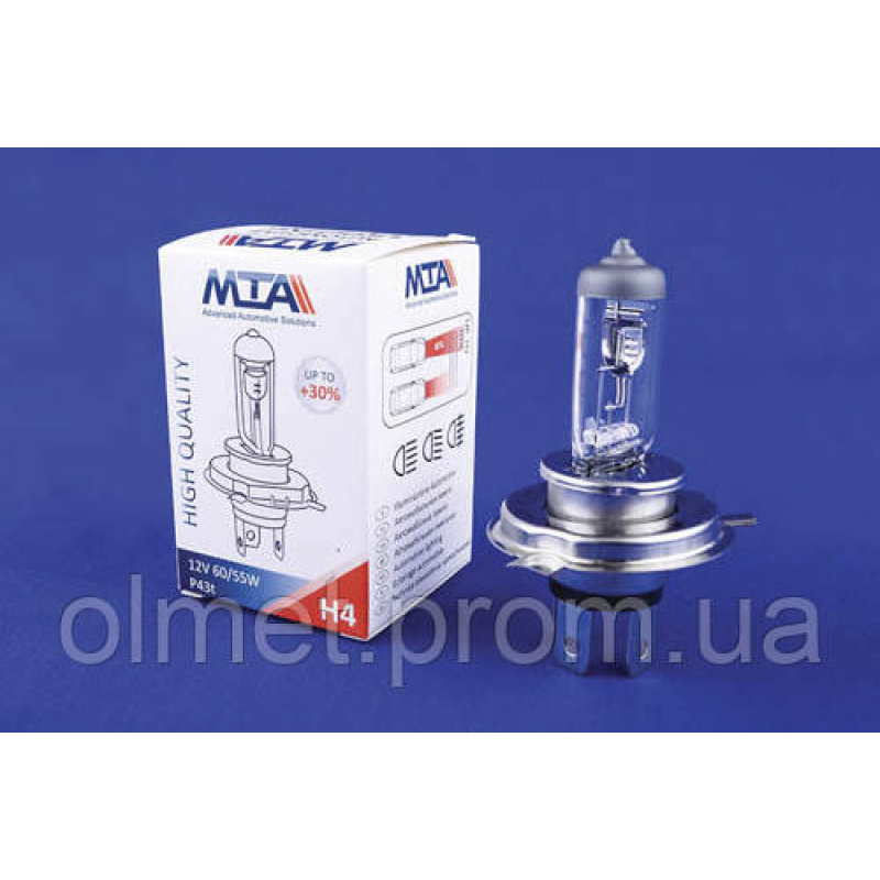 Лампа автомобільна H4 12 V 60/55W P43T (ближня/даля) MTA Лампа автомобільна H4 12 V 60/55W P43T (ближня/даля) MTA