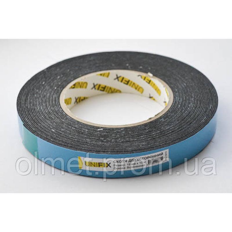 Стрічка клейка двостороння на спіненій основі 19 мм*10 м чорна UNIFIX Стрічка клейка двостороння на спіненій основі 19 мм*10 м чорна UNIFIX
