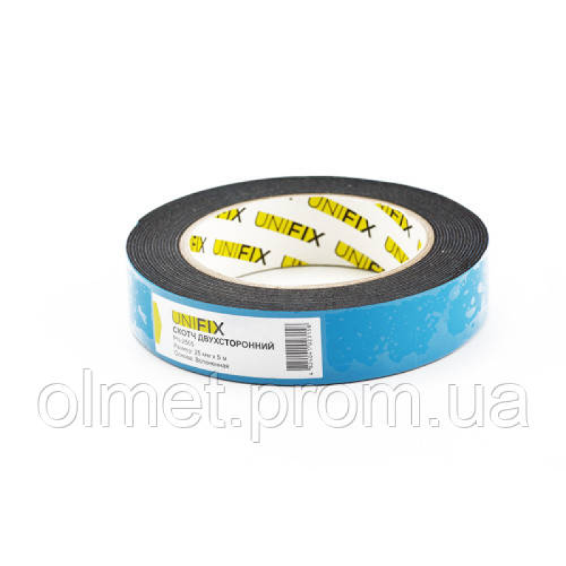 Стрічка клейка двостороння на спіненій основі 25 мм*5м чорна UNIFIX Стрічка клейка двостороння на спіненій основі 25 мм*5м чорна UNIFIX