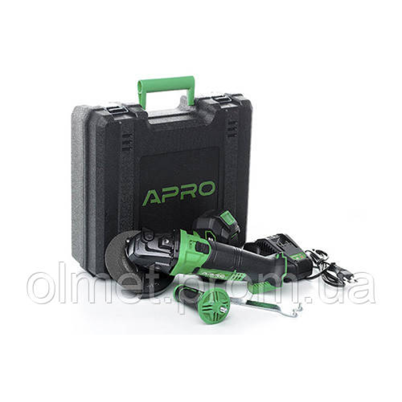 Кутошліфувальна машина (болгарка) APRO 20 В, 125 мм, 4 А, 20AG, 1 АКБ, ЗП, кейс Кутошліфувальна машина (болгарка) APRO 20 В, 125 мм, 4 А, 20AG, 1 АКБ, ЗП, кейс