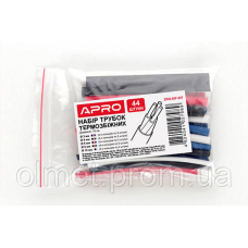 Термоусмоктувана трубка довжина 10 см набір діам. 3, 4, 5, 6, 10 мм (чорні, червоні, сині, білі) (44 шт.) APRO