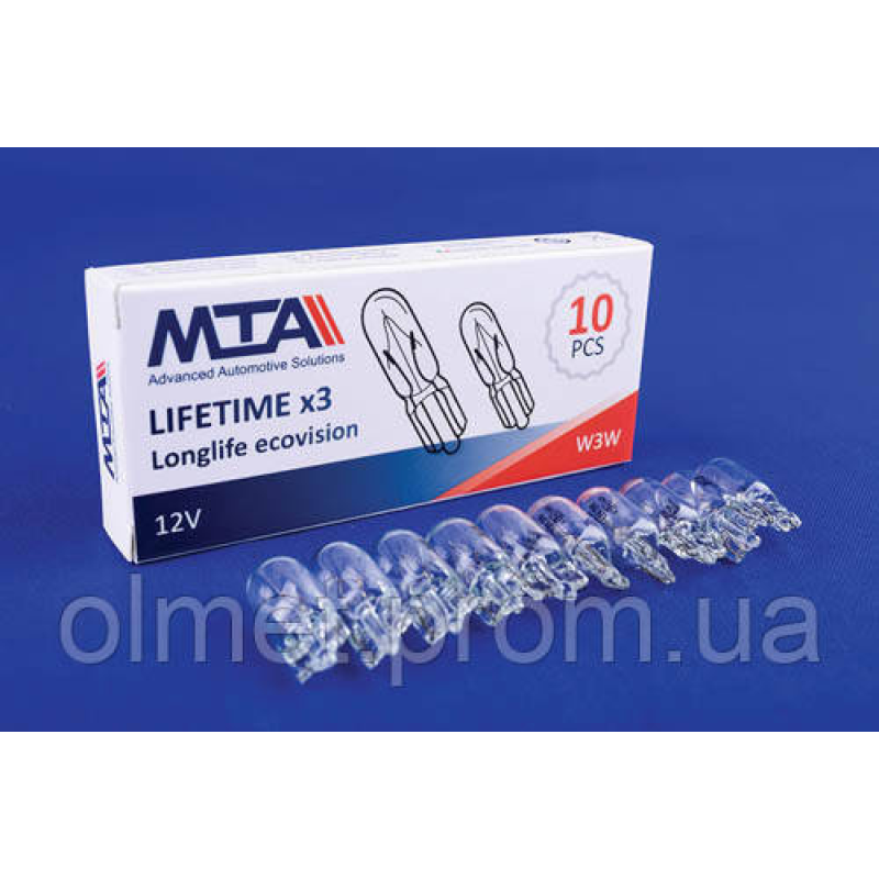 Лампа автомобільна 12V 3W W3W (стоянкове освітлення/габаритні) (10 шт.) MTA Лампа автомобільна 12V 3W W3W (стоянкове освітлення/габаритні) (10 шт.) MTA