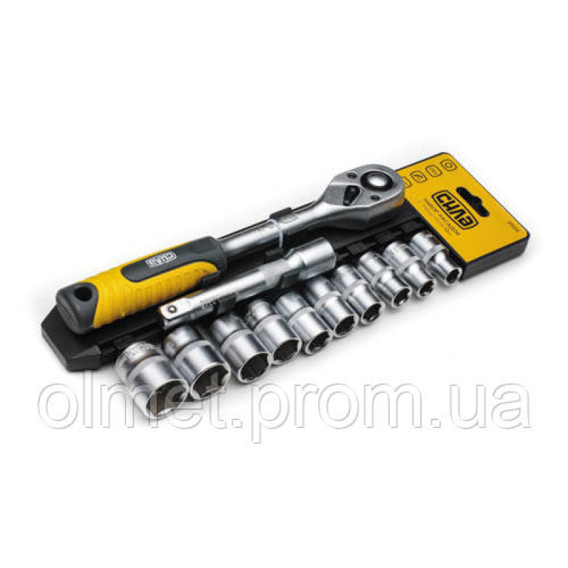 Набір насадок торцевих з тріскачкою CrV 1/2 (12 шт.) СИЛА Набір насадок торцевих з тріскачкою CrV 1/2 (12 шт.) СИЛА